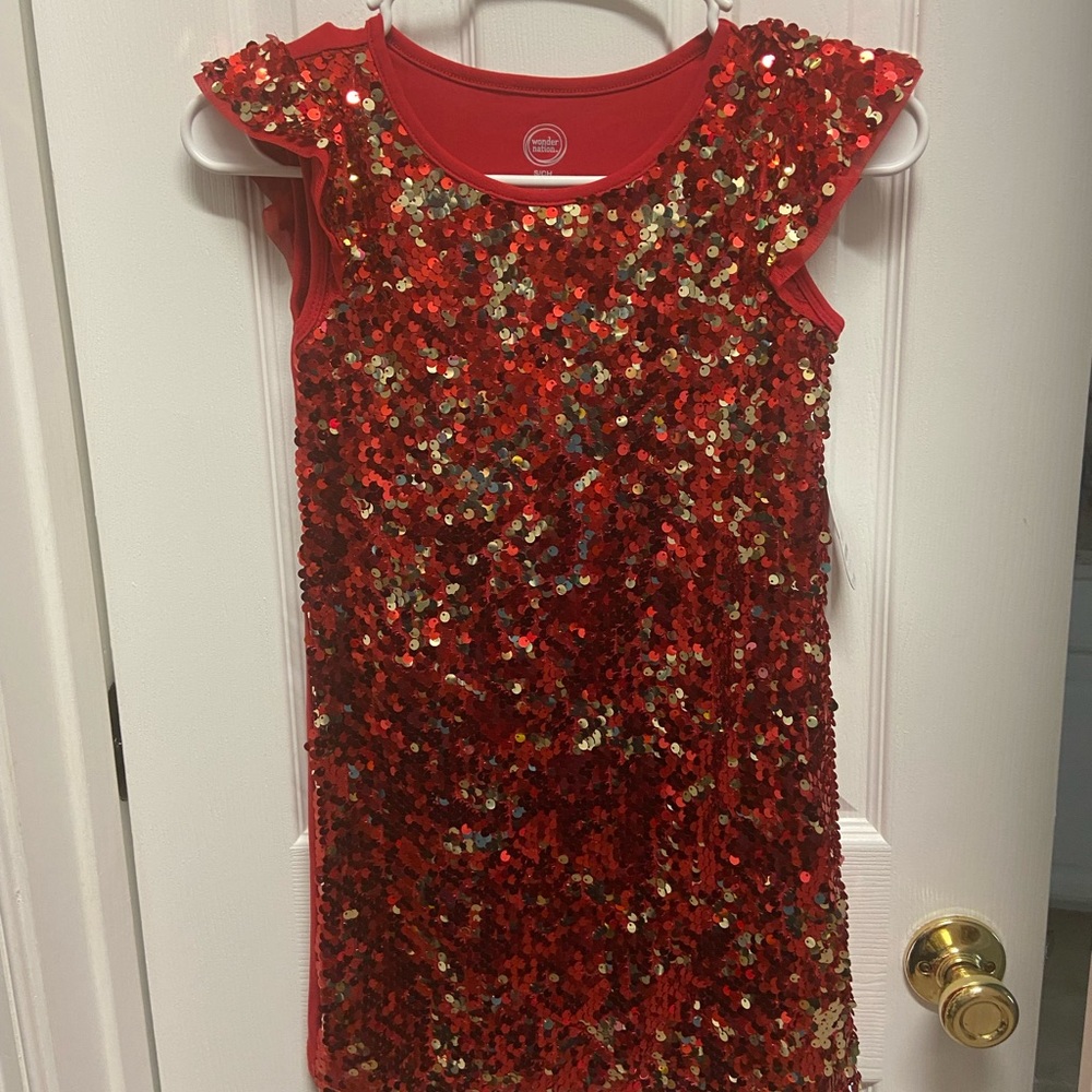 Children’s 6/6X red and gold sequined dress. NWT.